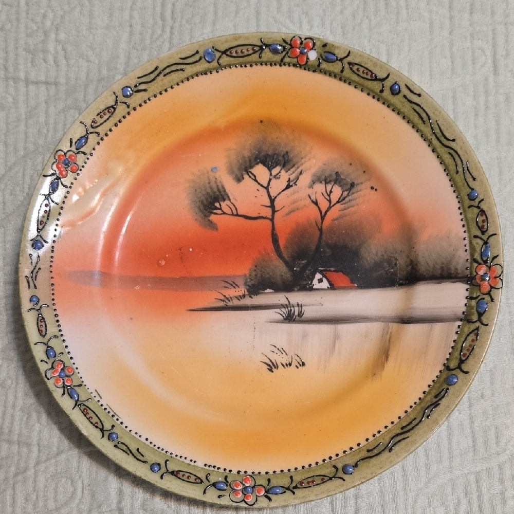 Japanese Vintage Decorative Plate with Scenic Design 7 Inches
